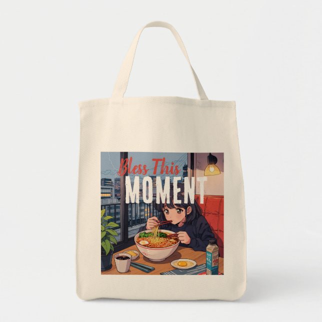 Warm Ramen Tote - Retro Japanese Food Art Gift Bag (Front)