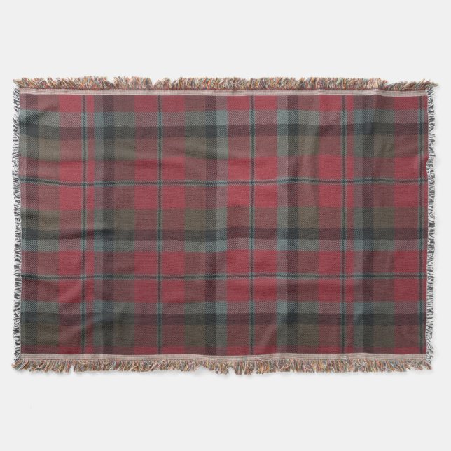Warm Red and Brown Tartan Throw Blanket (Front)