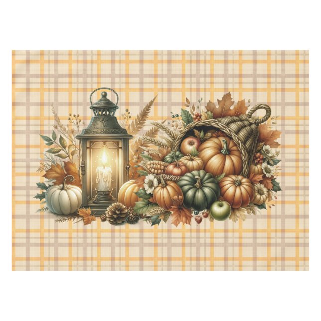 Warm Red and Orange Farmhouse Thanksgiving Tablecloth (Front (Horizontal))