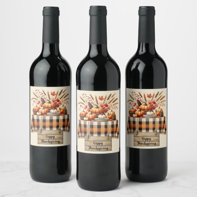 Warm Red and Orange Farmhouse Thanksgiving Wine Label (Bottles)