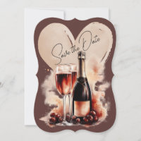 Warm Red and Tan Watercolor Champagne Bottle