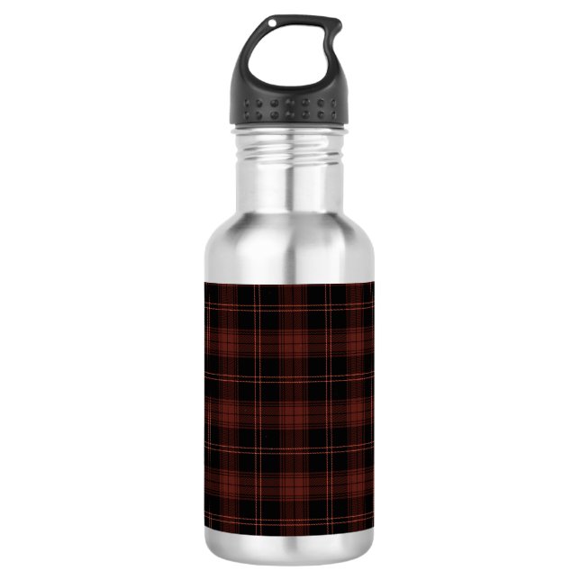 Warm Red, Black Plaid (Tartan) Pattern Stainless Steel Water Bottle (Front)