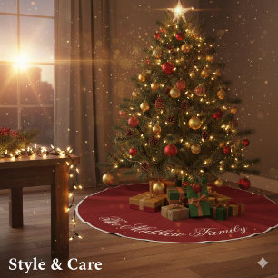 Warm Red Custom Name Holiday Tree Skirt Decoration