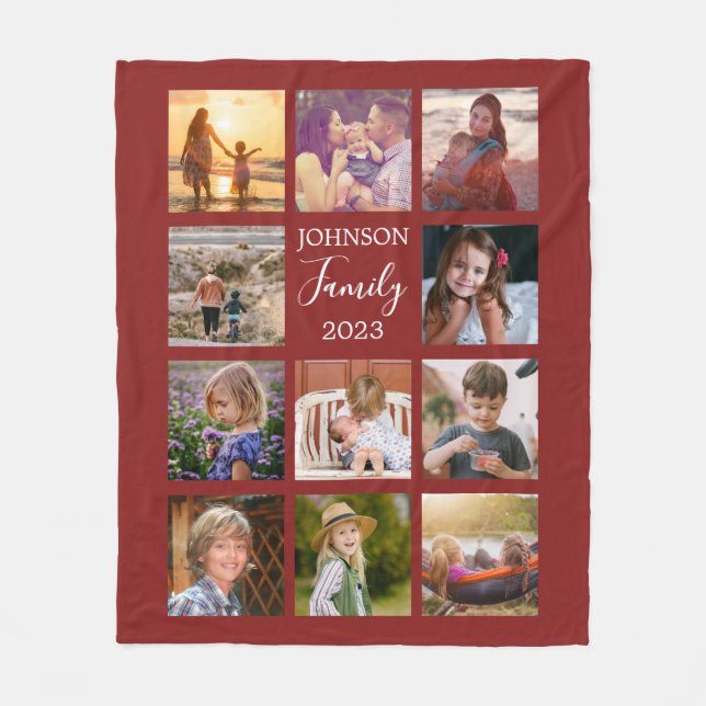 Warm Red Family Photo Collage Blanket (Front)