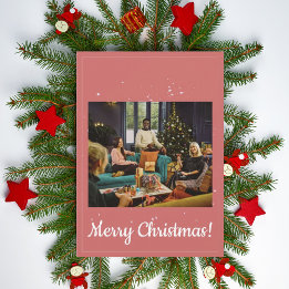 Warm Red Family Photo Merry Christmas Greeting Holiday Card