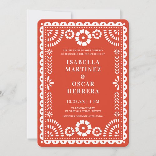 Warm Red Papel Picado Inspired Wedding Invitation