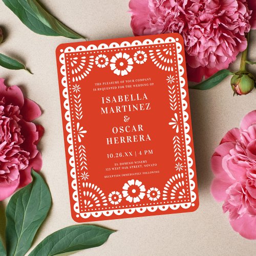 Warm Red Papel Picado Inspired Wedding Invitation