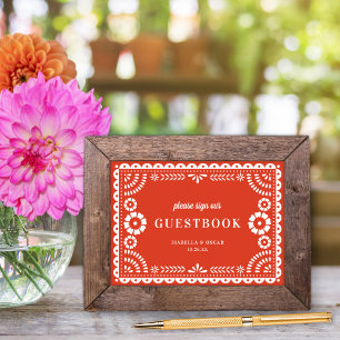 Warm Red Papel Picado Wedding Guestbook Sign