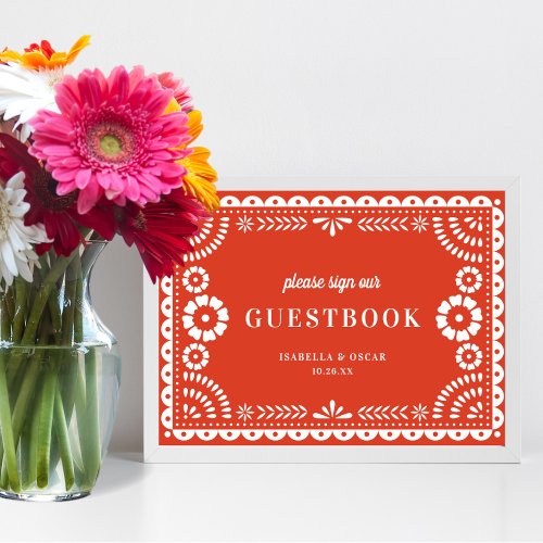 Warm Red Papel Picado Wedding Guestbook Sign