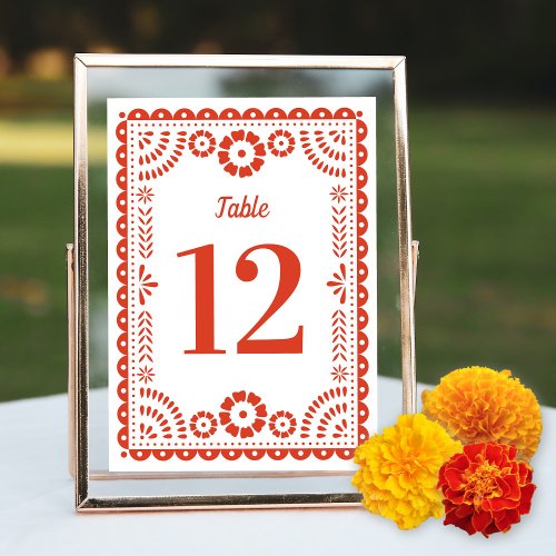 Warm Red Papel Picado Wedding Table Number