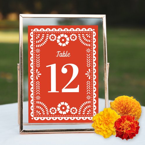 Warm Red Papel Picado Wedding Table Number