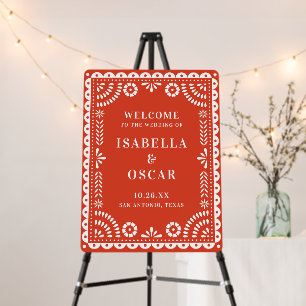 Warm Red Papel Picado Wedding Welcome Sign