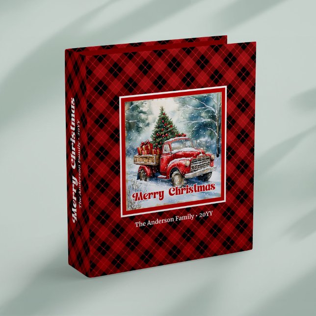 Warm red truck winter scene rustic tartan binder  (Warm red truck winter scene rustic tartan binder holiday tag

)
