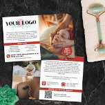 Warm Red Your Logo Photos QR Spa Salon Flyer<br><div class="desc">Marketing flyer for with warm red details for a spa, salon, massage therapist or more with your photos, logo, and QR code. Add your text, your services, a discount offer, contact info, address, opening hours, an about text, social media and more. Promotional spa flyer personalized with text, logo, photos, and...</div>