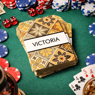 Warm Retro Floral Pattern Mosaic Personalized Poker Cards