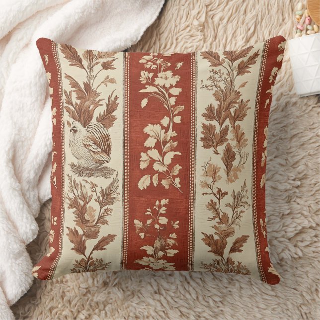 Warm Rust Hen Toile French Country Pattern Throw Pillow (Blanket)