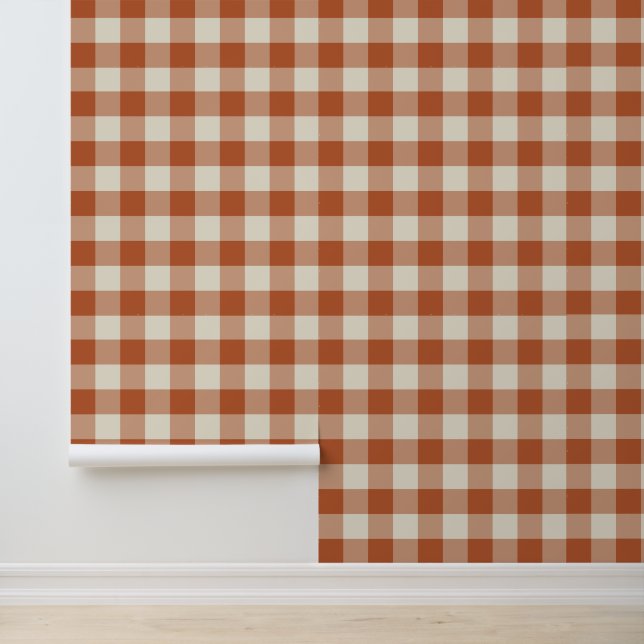 Warm Rustic Autumn Brown Cozy Checkerboard Pattern Wallpaper (Application)