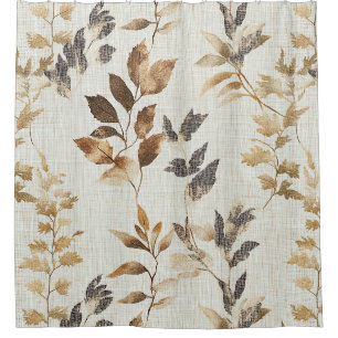 Warm Rustic Fall Leaves Pattern in Brown & Gray Shower Curtain