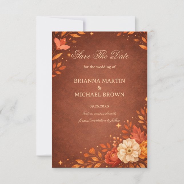 Warm Rustic Floral Autumn Save The Date (Front)