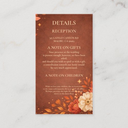 Warm Rustic Floral Information Enclosure Card