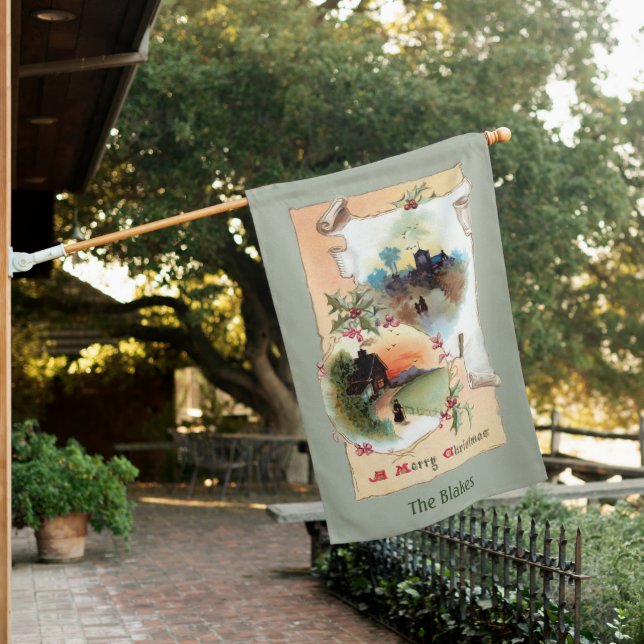 Warm Rustic Homesteads, Holly and Merry Christmas House Flag (In SItu)