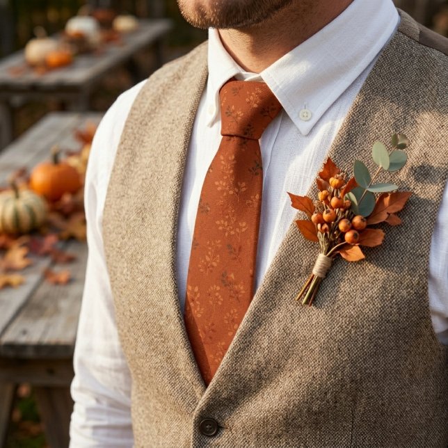 Warm Rustic Orange Leaf Pattern Neck Tie (Creator Uploaded)