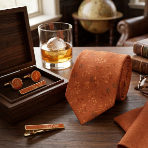 Warm Rustic Orange Leaf Pattern Neck Tie