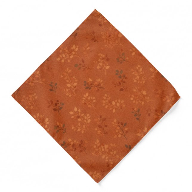 Warm Rustic Orange Leaf Pattern Pocket Square Bandana (Front)