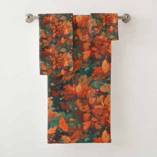 Warm Rustic Watercolor Leaves - Boho Aesthetic Bath Towel Set
