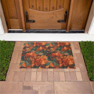 Warm Rustic Watercolor Leaves - Boho Aesthetic Doormat