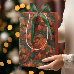 Warm Rustic Watercolor Leaves - Boho Aesthetic Medium Gift Bag