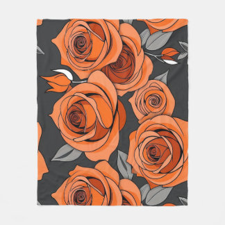 Warm Rusty Orange Roses Fleece Blanket
