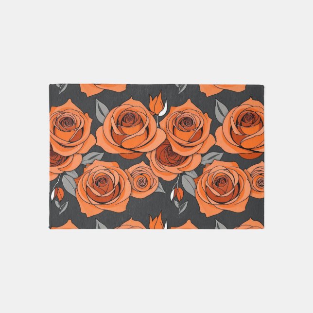 Warm Rusty Orange Roses Rug (Front)