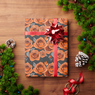 Warm Rusty Orange Roses Wrapping Paper