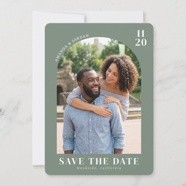 Warm Sage Minimalist Photo Save The Date (Front)