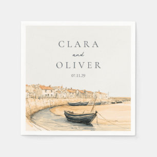 Warm Sand Slate Blue Cornwall Harbour Wedding Napkins