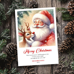 Warm Santa And Rudolph Traditional Christmas Card 
