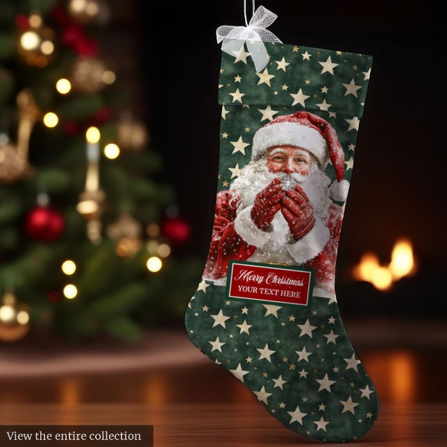 Warm Santa Claus Holiday Stocking Personalized (Warm Santa Claus Holiday Stocking Personalized Vintage Style)