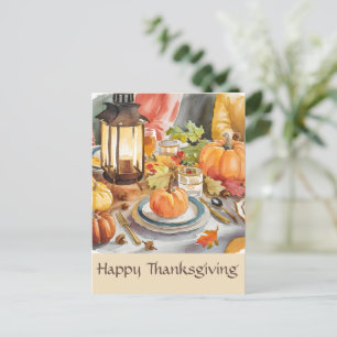 Warm Season of Gratitude Feast Watercolor Lantern  Postcard