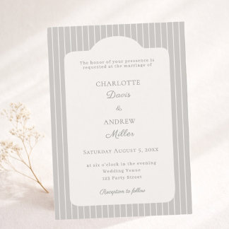 Warm silver ivory Pinstriped Wedding Invitation
