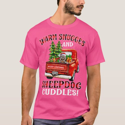 Warm Snuggles And Sheepdog Cuddles Truck Tree Chri T_Shirt