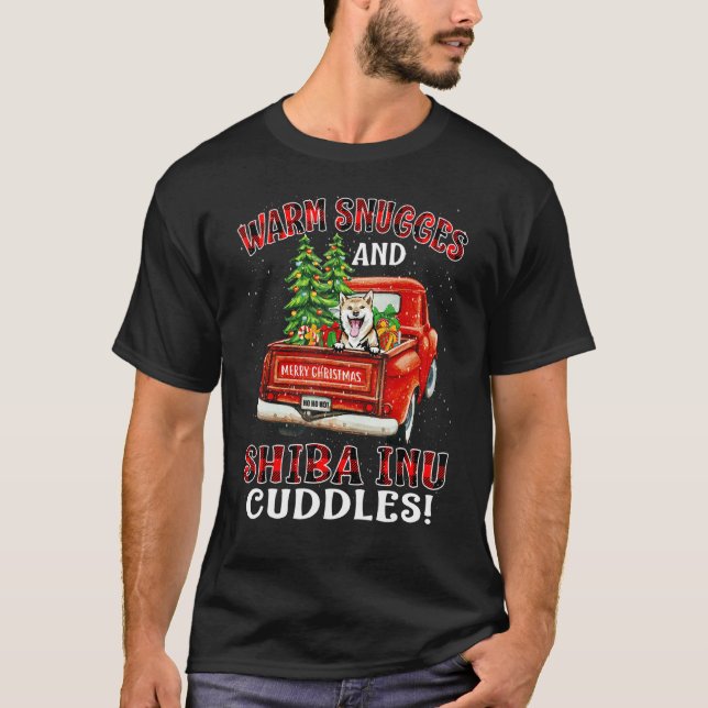Warm Snuggles And Shiba Inu Cuddles Christmas T-Shirt (Front)