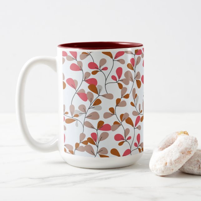 Warm & Soft Hues Floral Two-Tone Coffee Mug (With Donut)