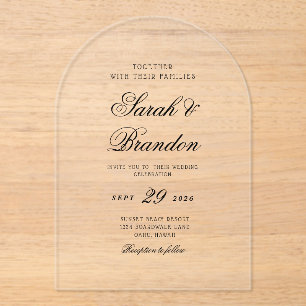 Warm Solid Color Minimalist Script Wedding Acrylic Invitations