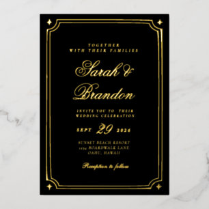 Warm Solid Color Minimalist Script Wedding Foil Invitation