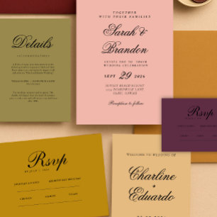 Warm Solid Color Minimalist Script Wedding Invitation