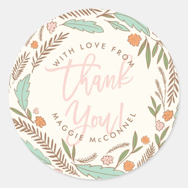 Warm Sprigs Gender Autumn Baby Thank You Sticker (Front)
