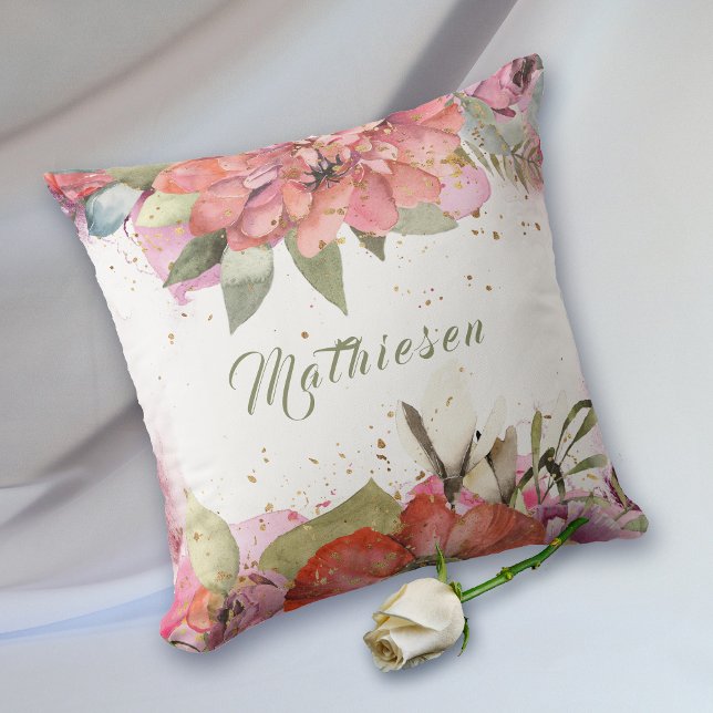 Warm Spring Flowers Border Gold Confetti  Throw Pillow (Creator Uploaded)