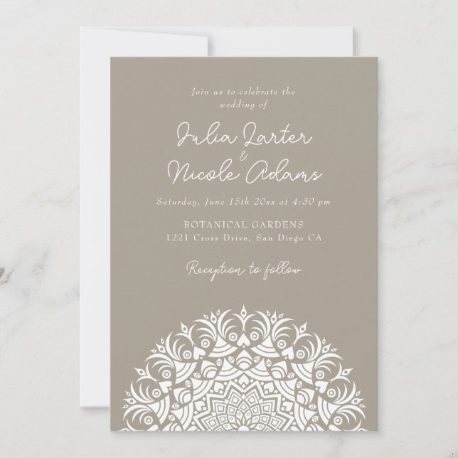Warm Stone Beige Abstract Mandala Wedding Invitation (Front)