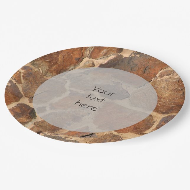 Warm Stonewall Pattern Golden any Text Paper Plates (Angled)